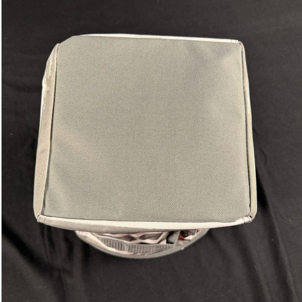 Thirty-One Mini Storage Bin Grey‎ White Brushstroke Stripe Organizer Office Bag